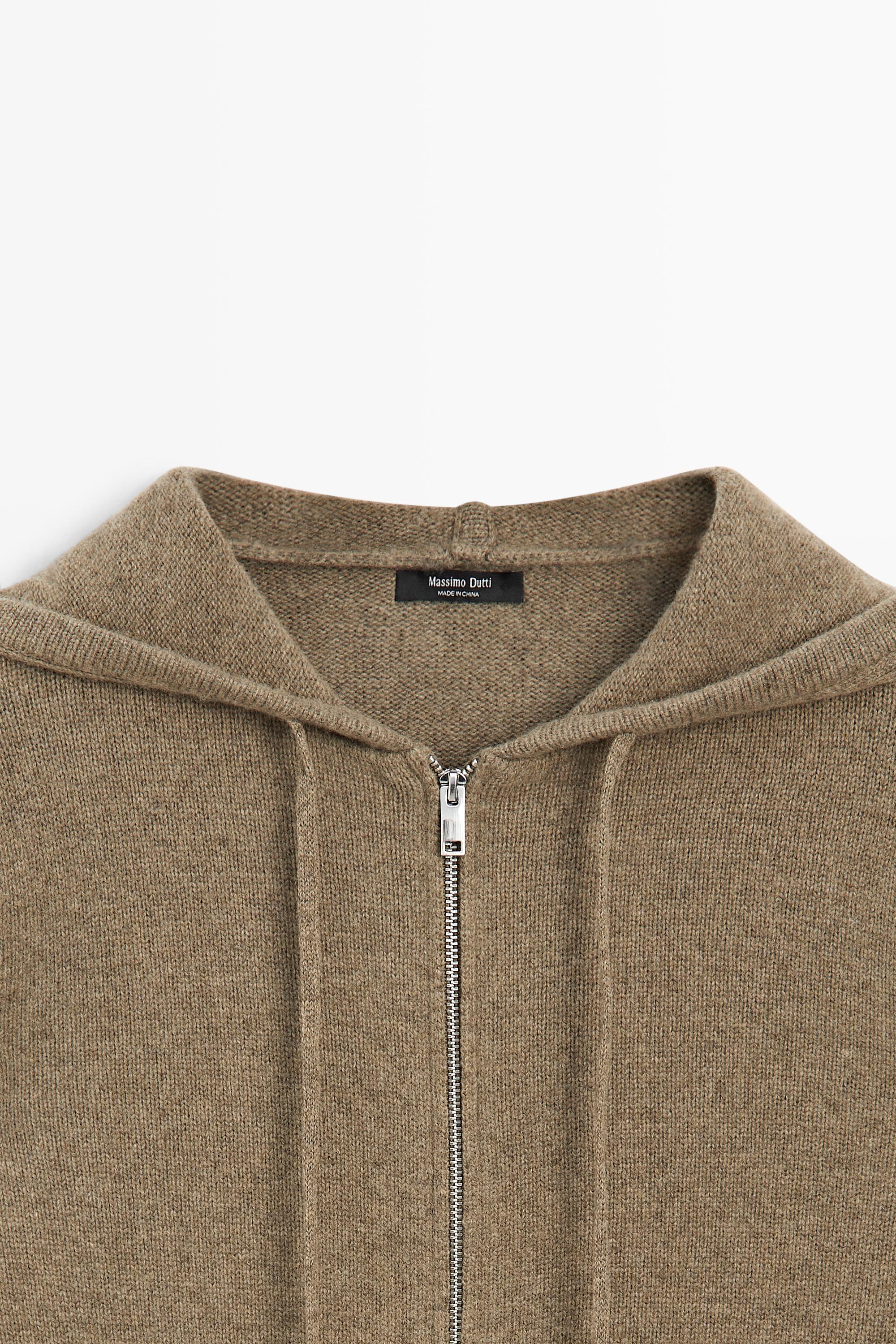 Wool blend hooded knit cardigan